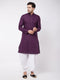 Vastramay Men's Purple And White Cotton Blend Kurta And Dhoti Set
